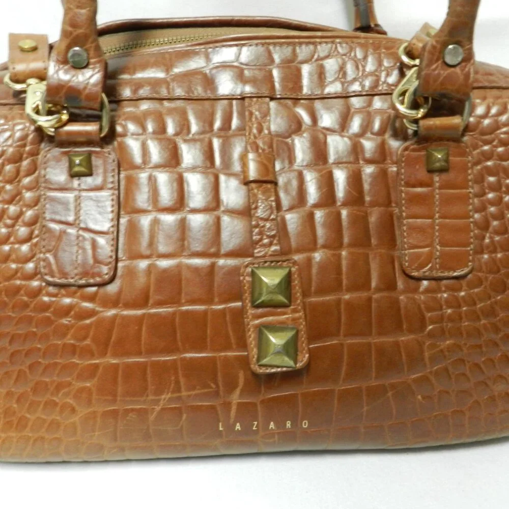 Lazaro Vintage Alligator embossed Leather satchel bag purse tote brown zip top